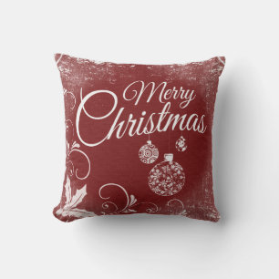Coussin Vintage rouge joyeux ornement de Noël