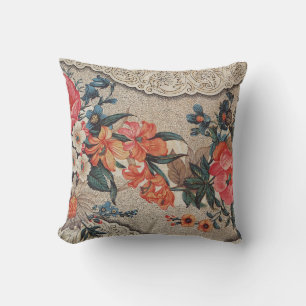 Coussin Vintage rouge orange blanc motif
