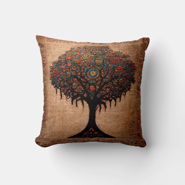 Coussin Vintage Rustique Antique Arbre de vie (Recto)