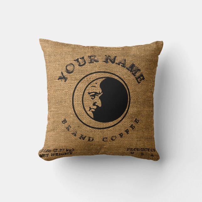 Coussin Vintage Rustique Faux Burlap Modèle de sac à café (Recto)