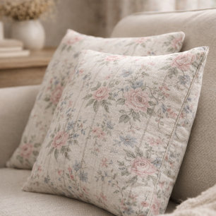 Coussin Vintage Rustique Shabby Chic Floral sur Bois Maiso