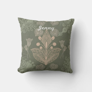 Coussin Vintage Sage Green Floral Personnalisé