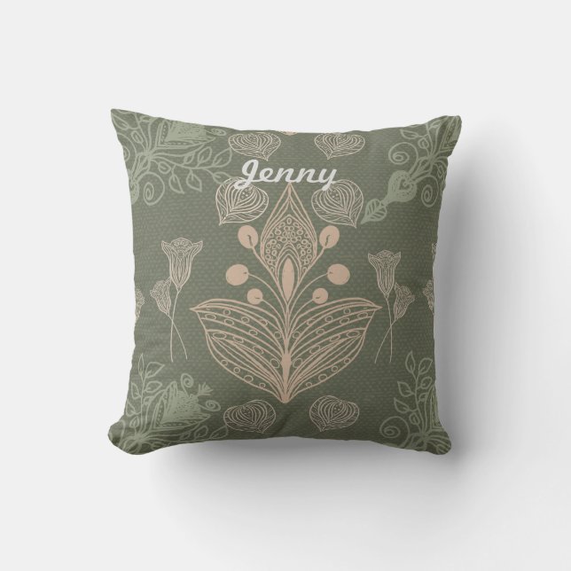 Coussin Vintage Sage Green Floral Personnalisé (Recto)