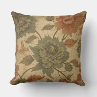 Coussin Vintage Sage Vert et Orange Floral