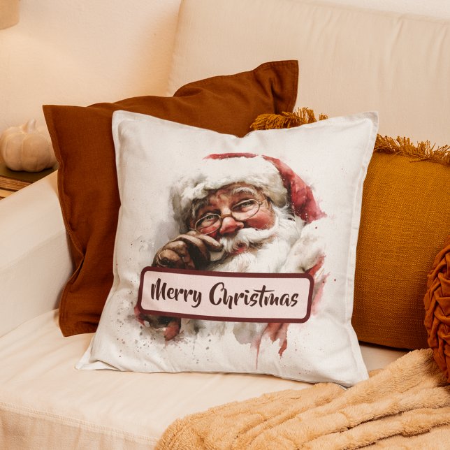 Coussin Vintage Santa Photo & Merry Christmas Text Pillow (Créateur téléchargé)