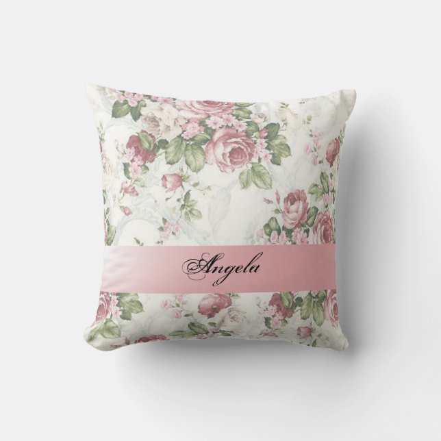Coussin Vintage Shabby Chic Fleurs Personnalisées (Recto)