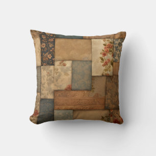 Coussin Vintage Shabby Chic Patchwork en Brown
