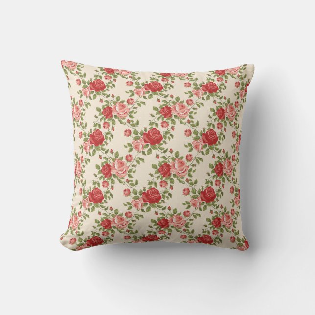 Coussin Vintage Shabby Chic Rose Motif (Recto)