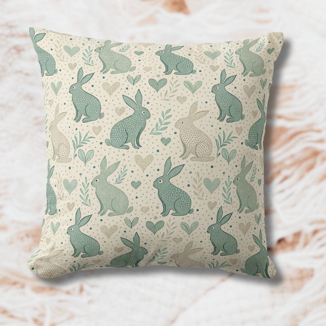 Coussin Vintage Simple Bunny Silhouettes Hearts Pattern (Créateur téléchargé)