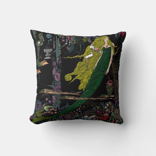 Coussin Vintage Sirène Impression couleur main (Recto)