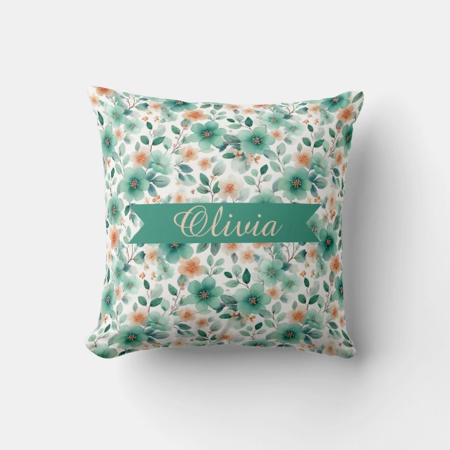 Coussin Vintage Spring Green Floral Personalized (Recto)