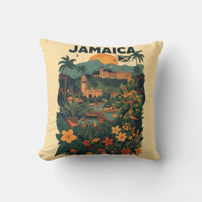 Coussin Vintage Style Jamaica Travel Illustration (Recto)