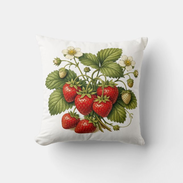 Coussin Vintage Style Strawberry Plant with Ripe Berries  (Recto)