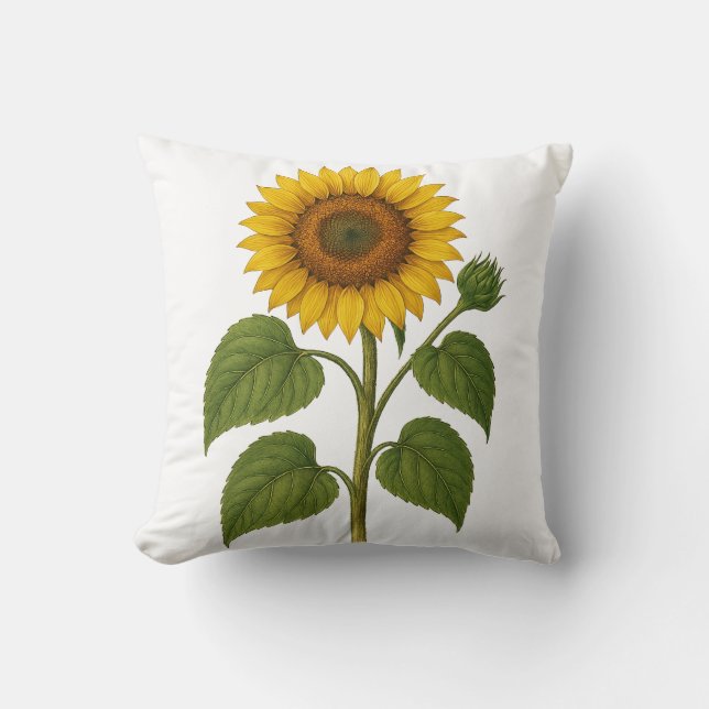 Coussin Vintage Sunflower Botanical Throw Pillow (Recto)