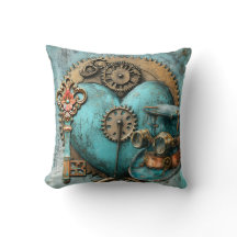 Vintage Teal Heart with Gears Steampunk Art