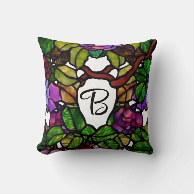 Coussin Vintage Tiffany Vitrage pourpre Roses (Recto)