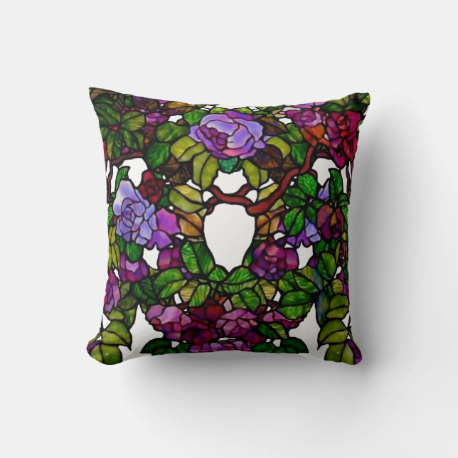 Coussin Vintage Tiffany Vitrage pourpre Roses (Recto)