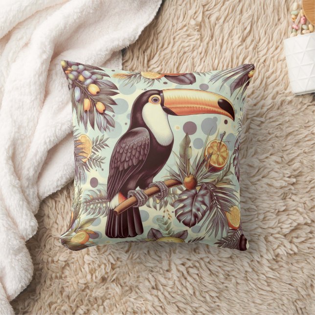 Coussin Vintage Toucan Tropical Motif (Couverture)