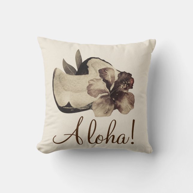 Coussin Vintage Tropical Coconut & Hibiscus Élégant Chic (Recto)