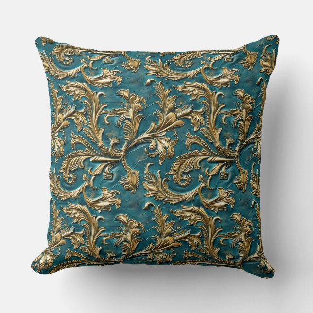 Coussin Vintage Turquoise or en cuir (Recto)