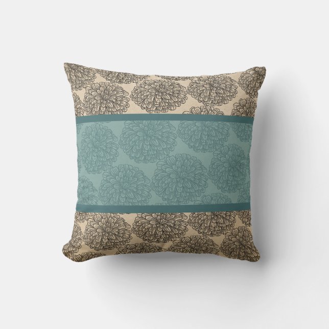 Coussin Vintage turquoise Zinnia (Recto)