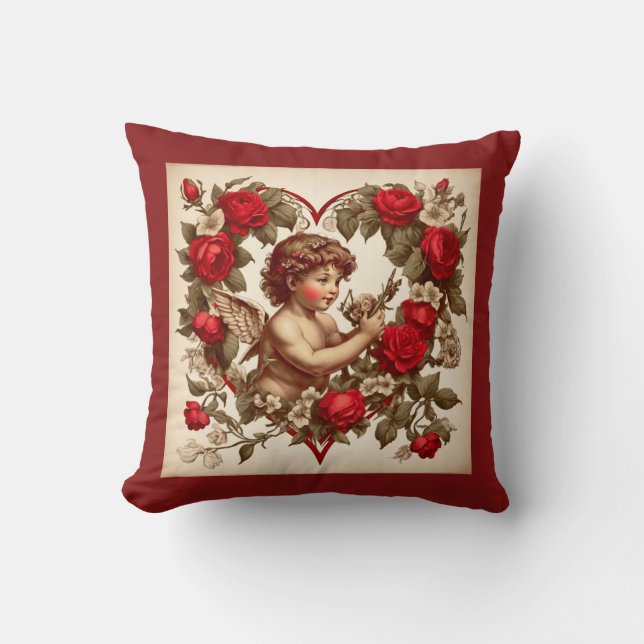 Coussin Vintage Valentine amour art cupide (Recto)
