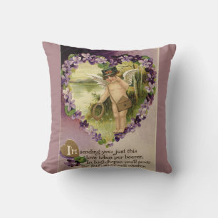 Coussin Vintage Valentine Cherub et Violets réversible