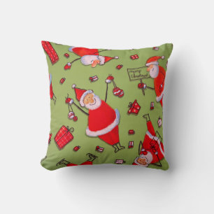Coussin Vintage Vert Rouge Joyeux Noël Père Noël