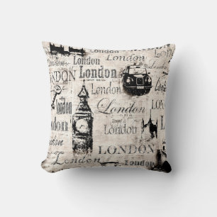 Coussin Vintage vieux journal papier Londres collet grunge