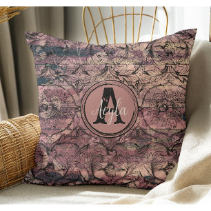 Coussin Vintage violet bois noir Floral Rustique Monogramm