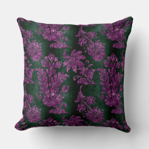 Coussin Vintage violet fleuri Damask Emerald Green Motif