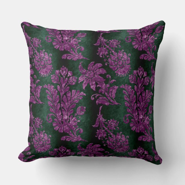 Coussin Vintage violet fleuri Damask Emerald Green Motif (Recto)