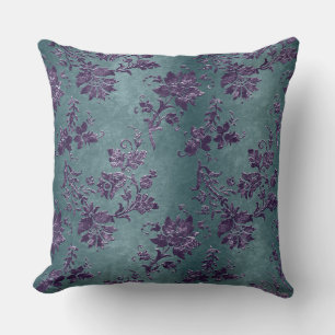 Coussin Vintage Violet Floral Damask Vert gris Motif