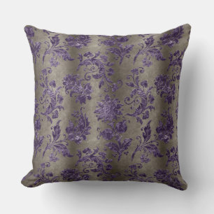 Coussin Vintage violet Floral Damask vert gris Motif