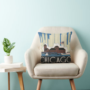 Coussin Vintage voyage Chicago a tout City Skyline