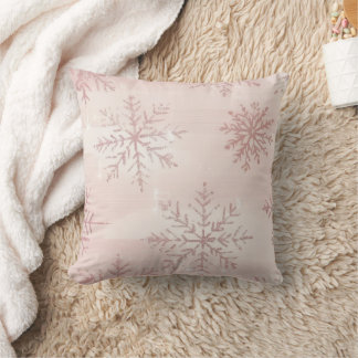 Coussin Vintage Watercolor Pink Snowflake Winter Christmas