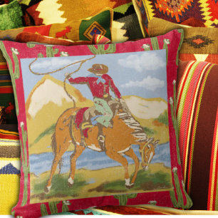 Coussin Vintage Western Cowboy sur Bucking Horse