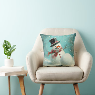 Coussin Vintage Whimsical Winter Snowman Joie