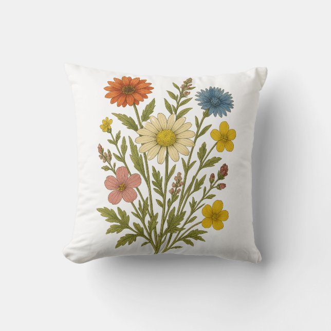 Coussin Vintage Wildflower cotton throw pillow (Recto)