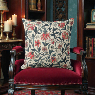 Coussin Vintage William Morris Antique Olive Verte Floral