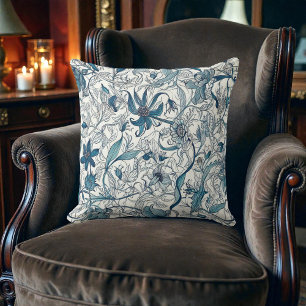 Coussin Vintage William Morris Floral Bleu Antique