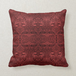 Coussin Vintage William Morris Red Peacock Dragon Motif