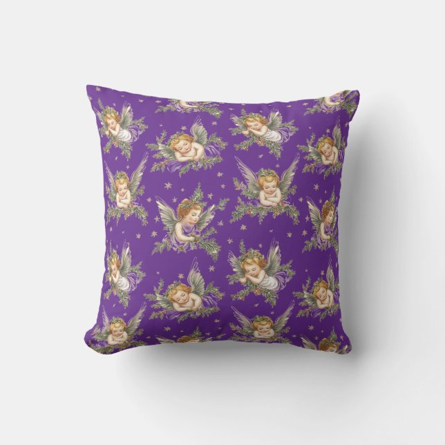 Coussin Vintages anges motif violet (Recto)