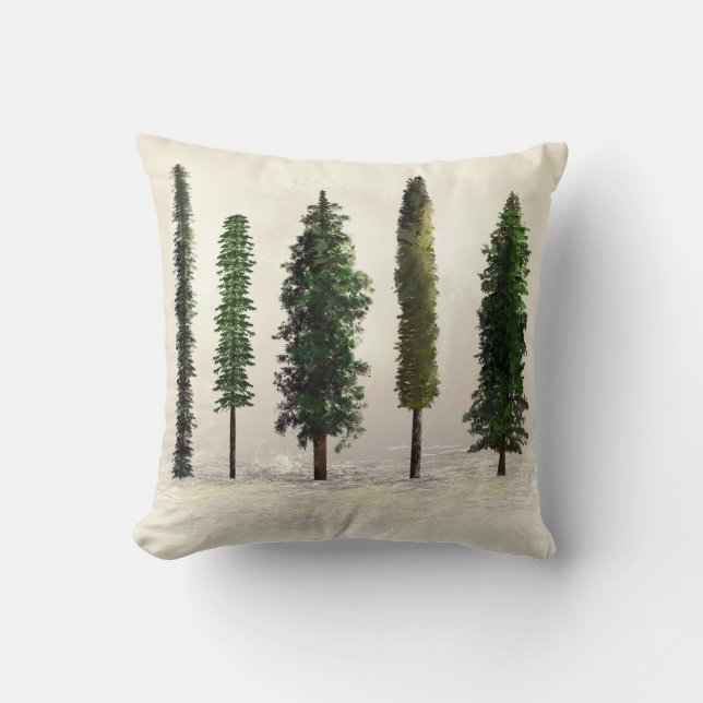 Coussin Vintages arbres forestiers verts Woodsy rustique (Recto)