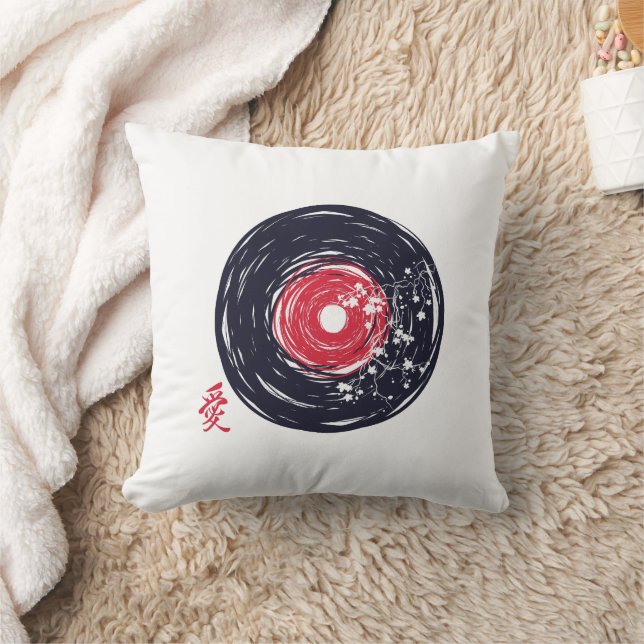 Coussin Vinyl Record Retro Grunge Avec Les Blossoms Sakura (Couverture)