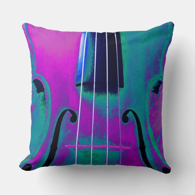 Coussin Violet Abstrait et Violon Turquoise (Recto)
