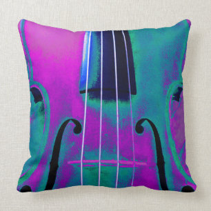Coussin Violet Abstrait et Violon Turquoise