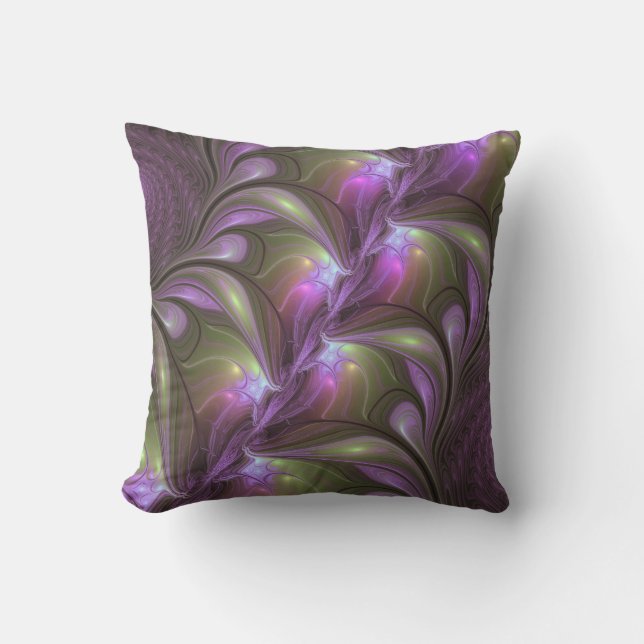 Coussin Violet Abstrait violet violet kaki fractal (Recto)
