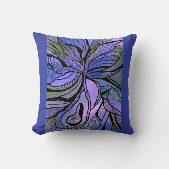 Coussin violet avec design floral abstrait (Recto)