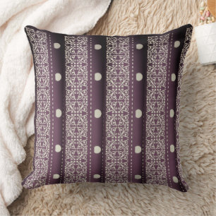 Coussin Violet blanc À damiers Polka Dot Floral Damask Art